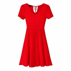 Talbots Flutter Sleeve Fit & Flare Red Knit Dress Size SP Small Petite Party